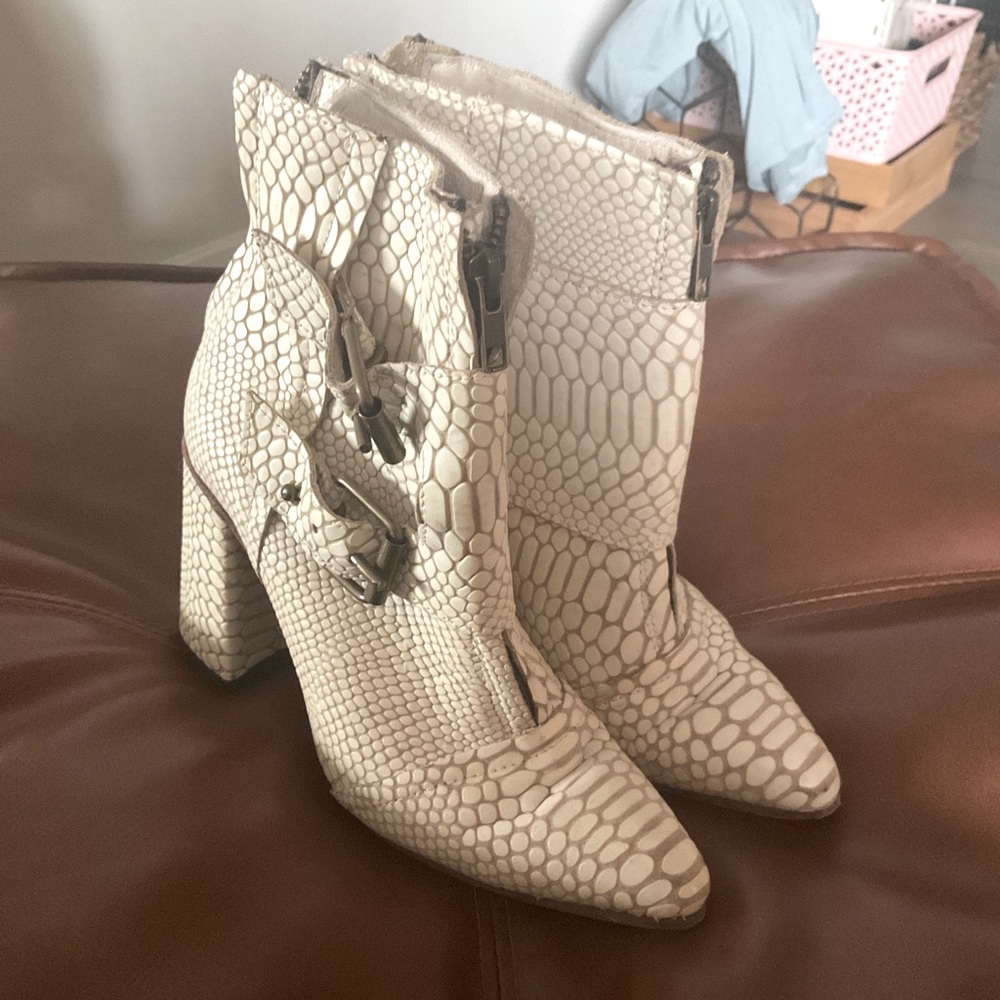 Freebird by Steven Cream Snake-Embossed Ankle Boots